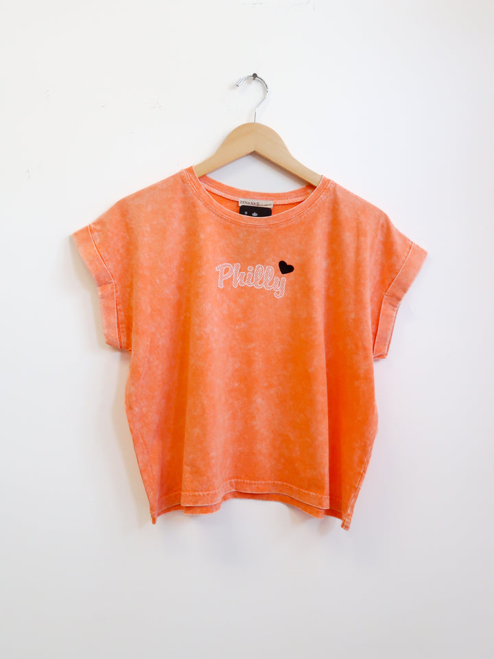 Philly Hockey Coral Polka Dot Heart Cropped Tee