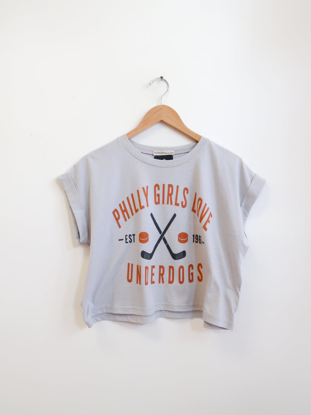 Philly Girls Love Underdogs Boxy Cropped Tee Heather Grey