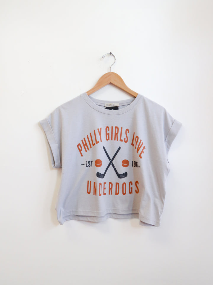 Philly Girls Love Underdogs Boxy Cropped Tee Heather Grey