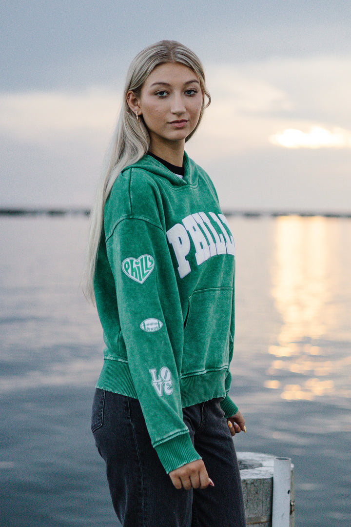 Philadelphia Football front PHILLY Multi Patch Forest Hoodie