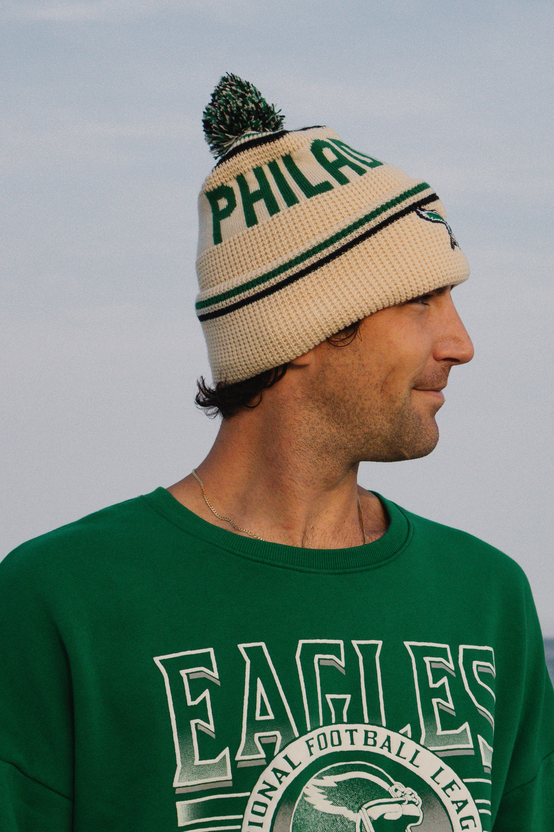 Men Philadelphia Eagles Natural Quattrle Cuff Knit w/ Pom