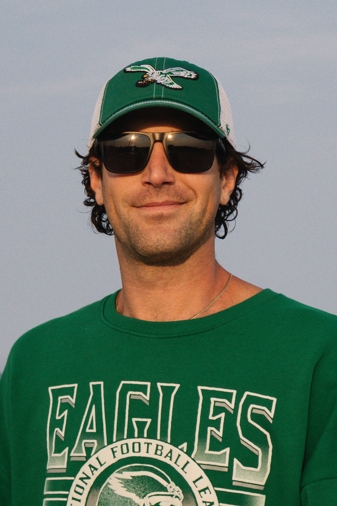 Philadelphia Eagles Kelly Green Striped Rib Crewneck Sweatshirt
