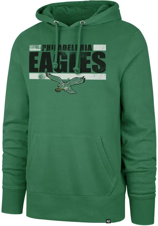 Philadelphia Eagles Kelly Green Back Line Headline Retro Logo Long Sleeve Hoodie