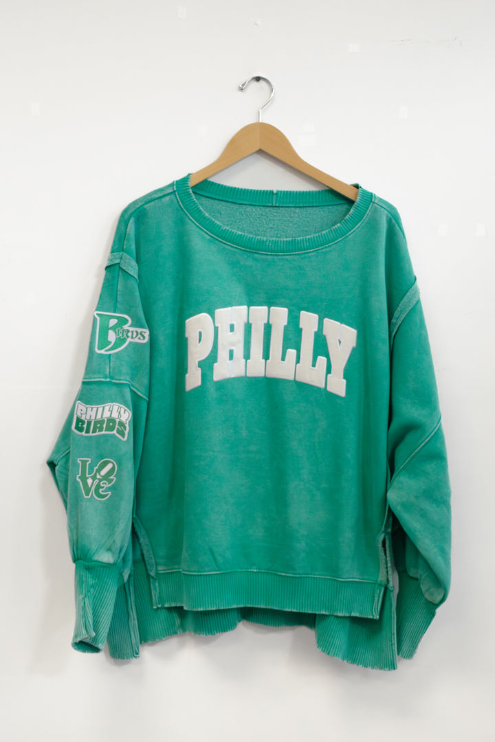 Philly Football Kelly Oversized Multi Patch Crew
