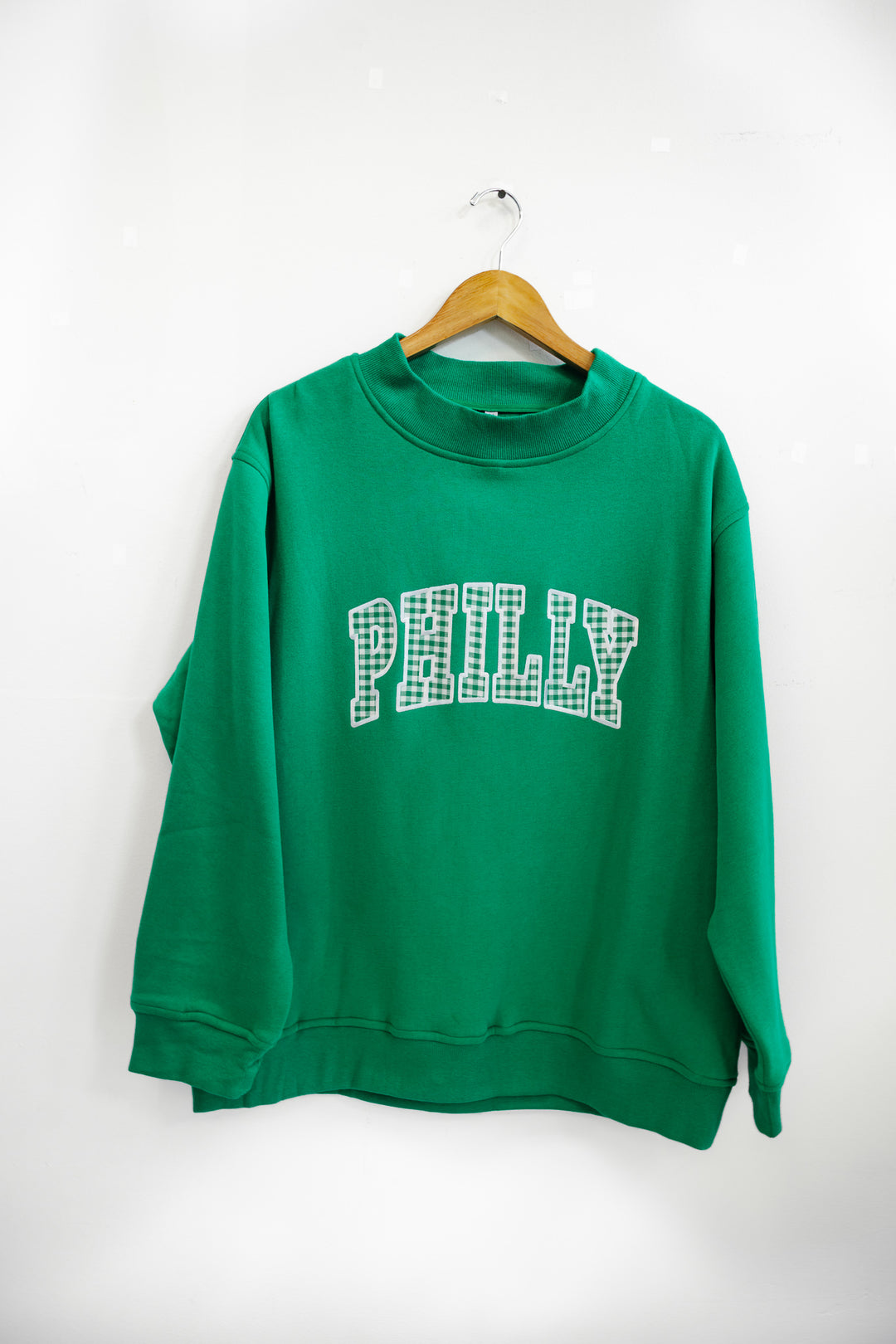Philly Gingham Kelly Pocket Mock Neck Sweatshirt