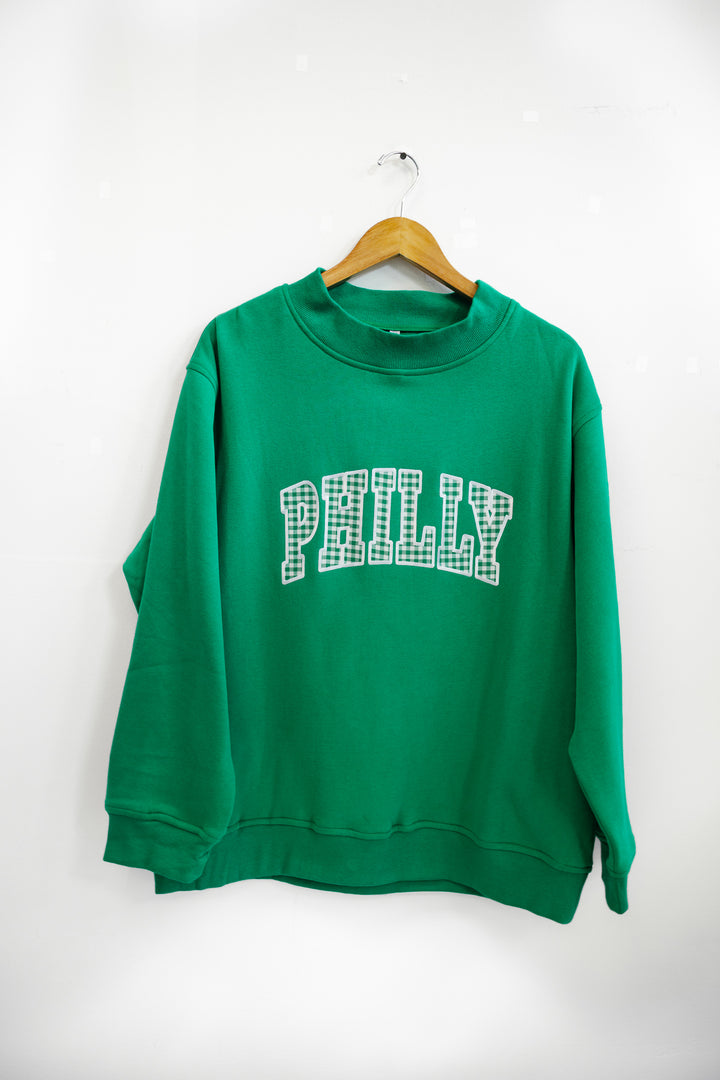 Philly Gingham Kelly Pocket Mock Neck Sweatshirt