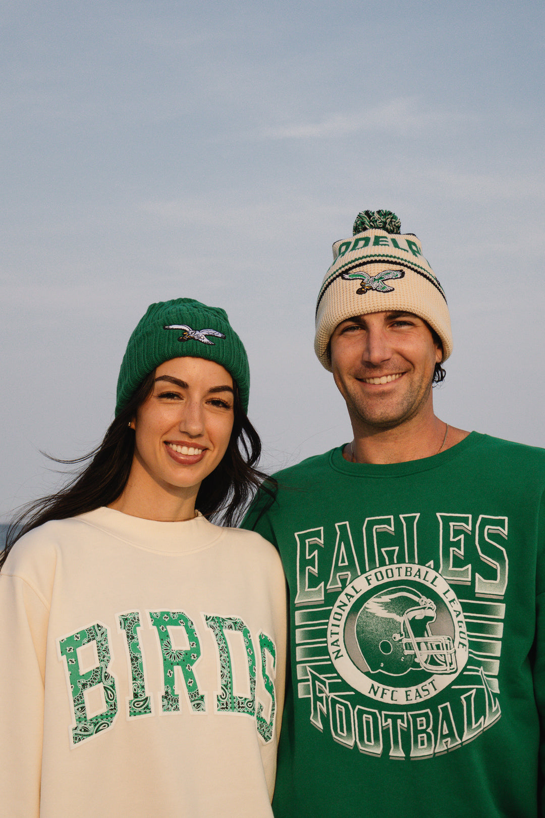 Philadelphia Eagles Kelly Green Striped Rib Crewneck Sweatshirt