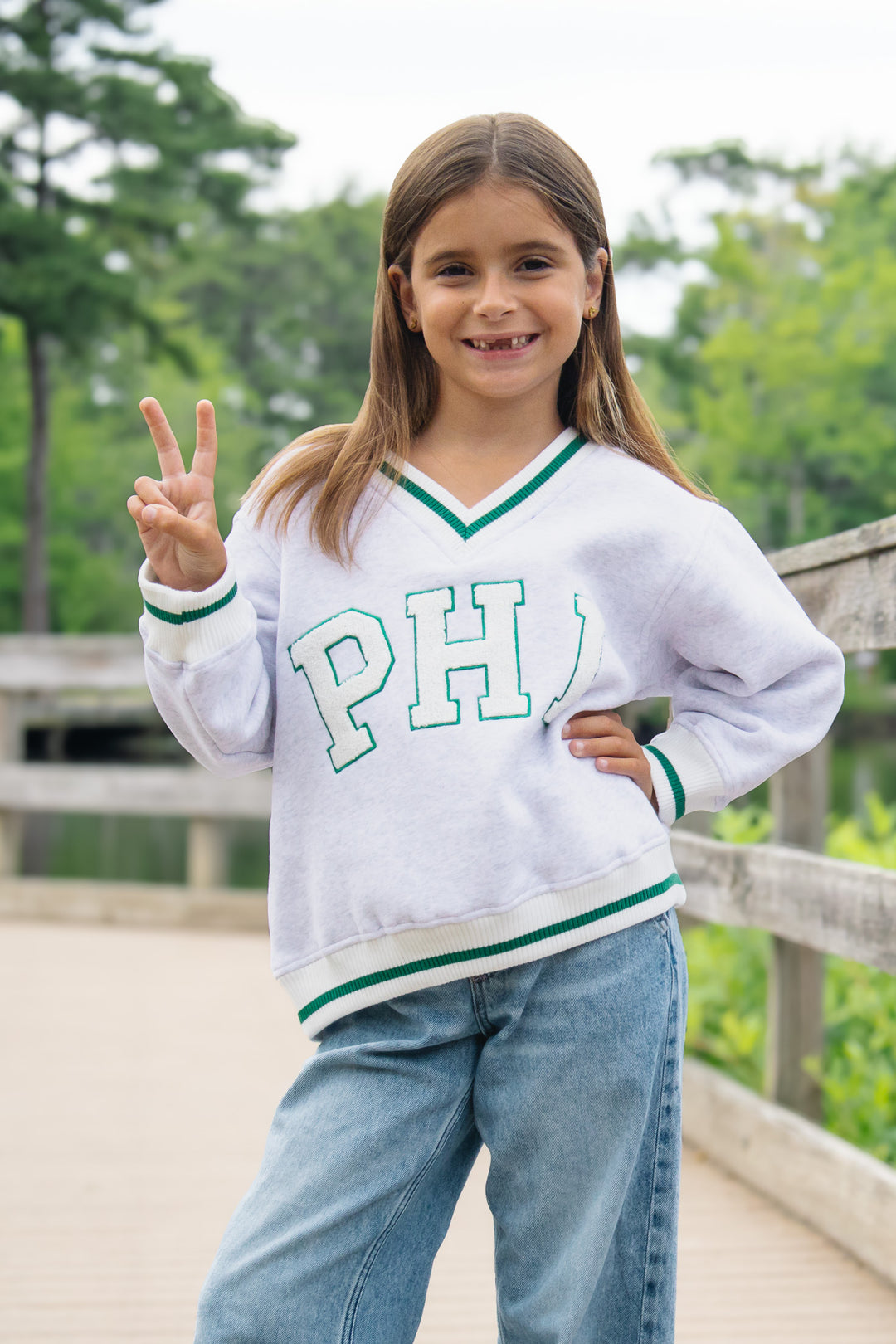 Philly Football PHI Chenille Patch V Neck Sweatshirt