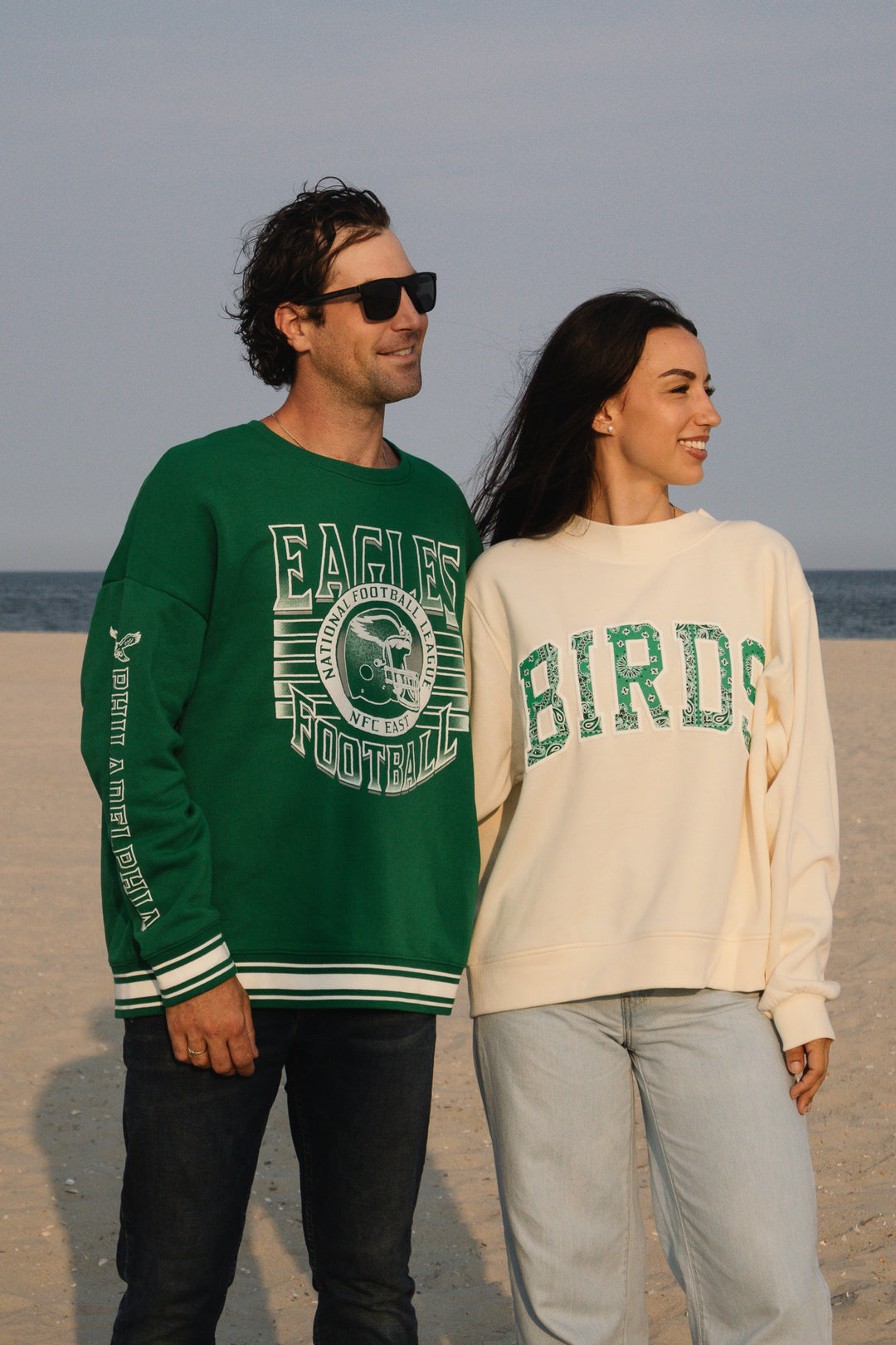 Philadelphia Eagles Kelly Green Striped Rib Crewneck Sweatshirt