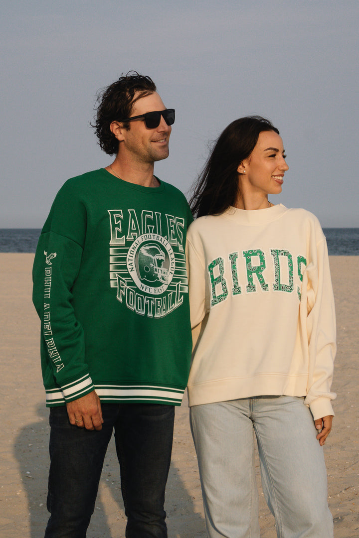 Philadelphia Eagles Kelly Green Striped Rib Crewneck Sweatshirt