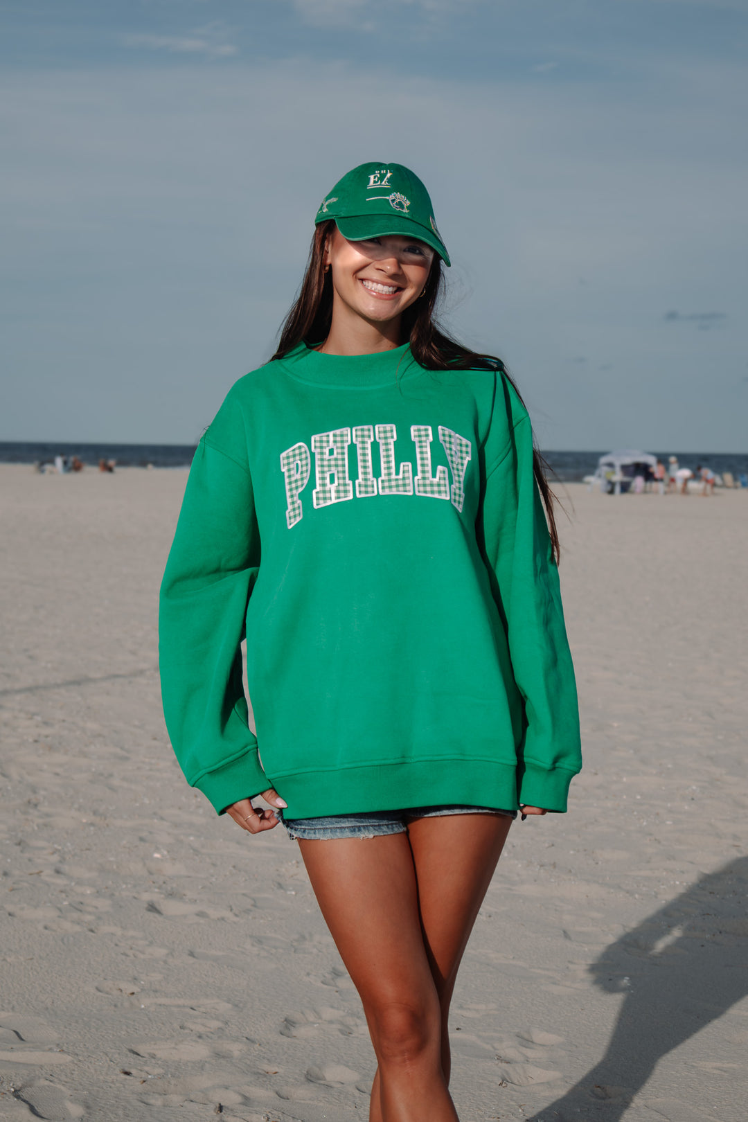 Philly Gingham Kelly Pocket Mock Neck Sweatshirt
