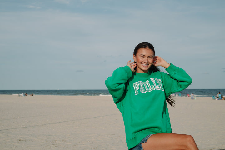 Philly Gingham Kelly Pocket Mock Neck Sweatshirt