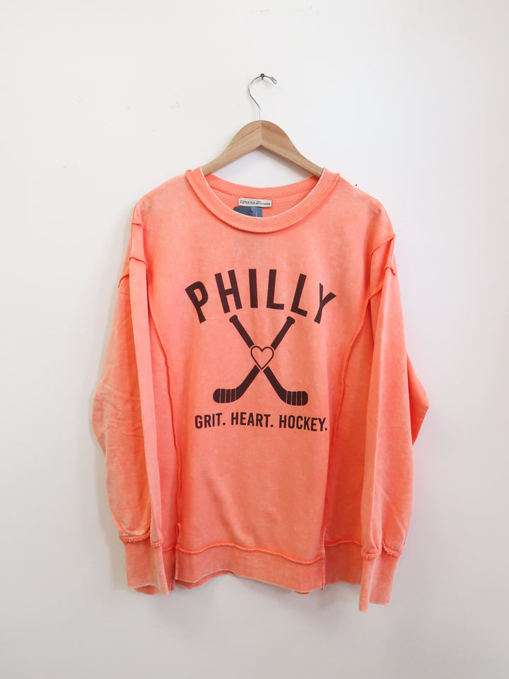 Philly Sticks Heart Washed  French Terry Sweatshirt