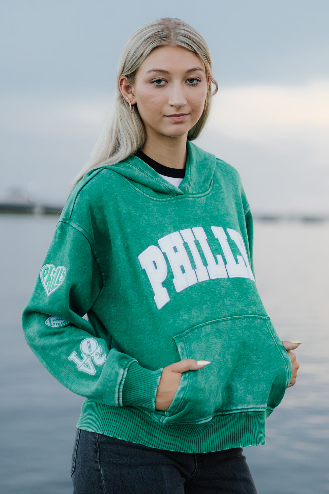 Philadelphia Football front PHILLY Multi Patch Forest Hoodie