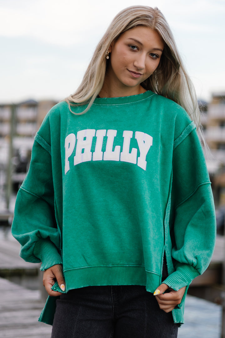 Philly Football Kelly Oversized Multi Patch Crew