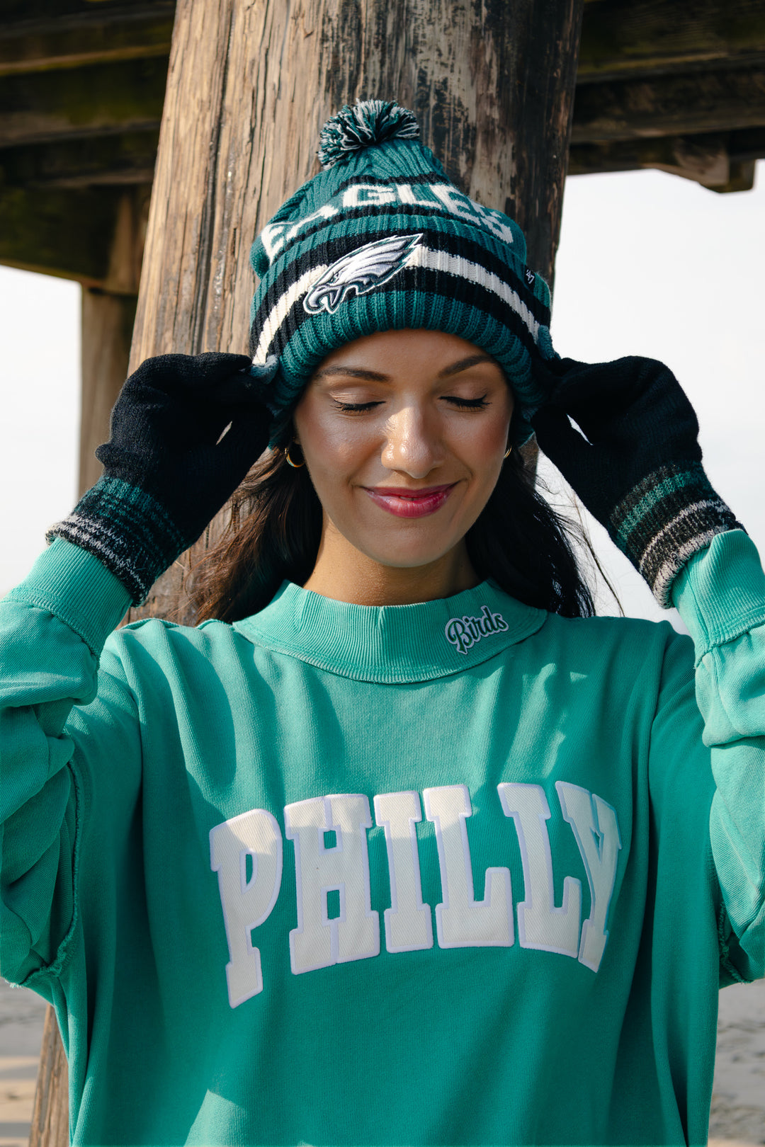 Philadelphia Eagles Pacific Green Bering Cuff Knit w/Pom