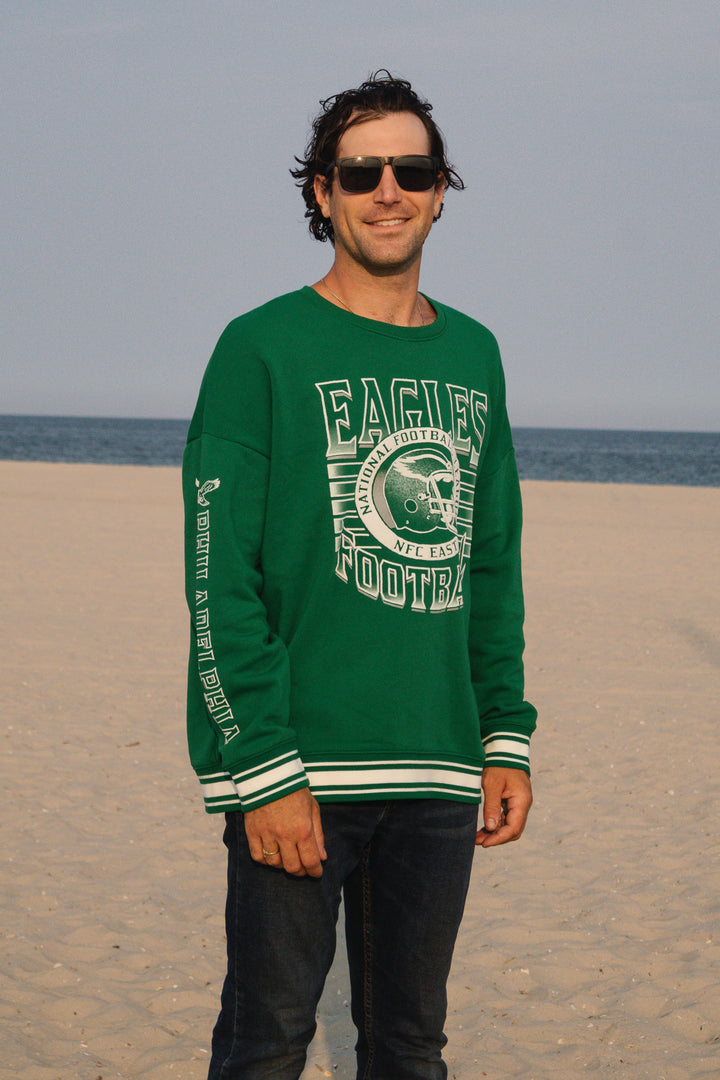 Philadelphia Eagles Kelly Green Striped Rib Crewneck Sweatshirt