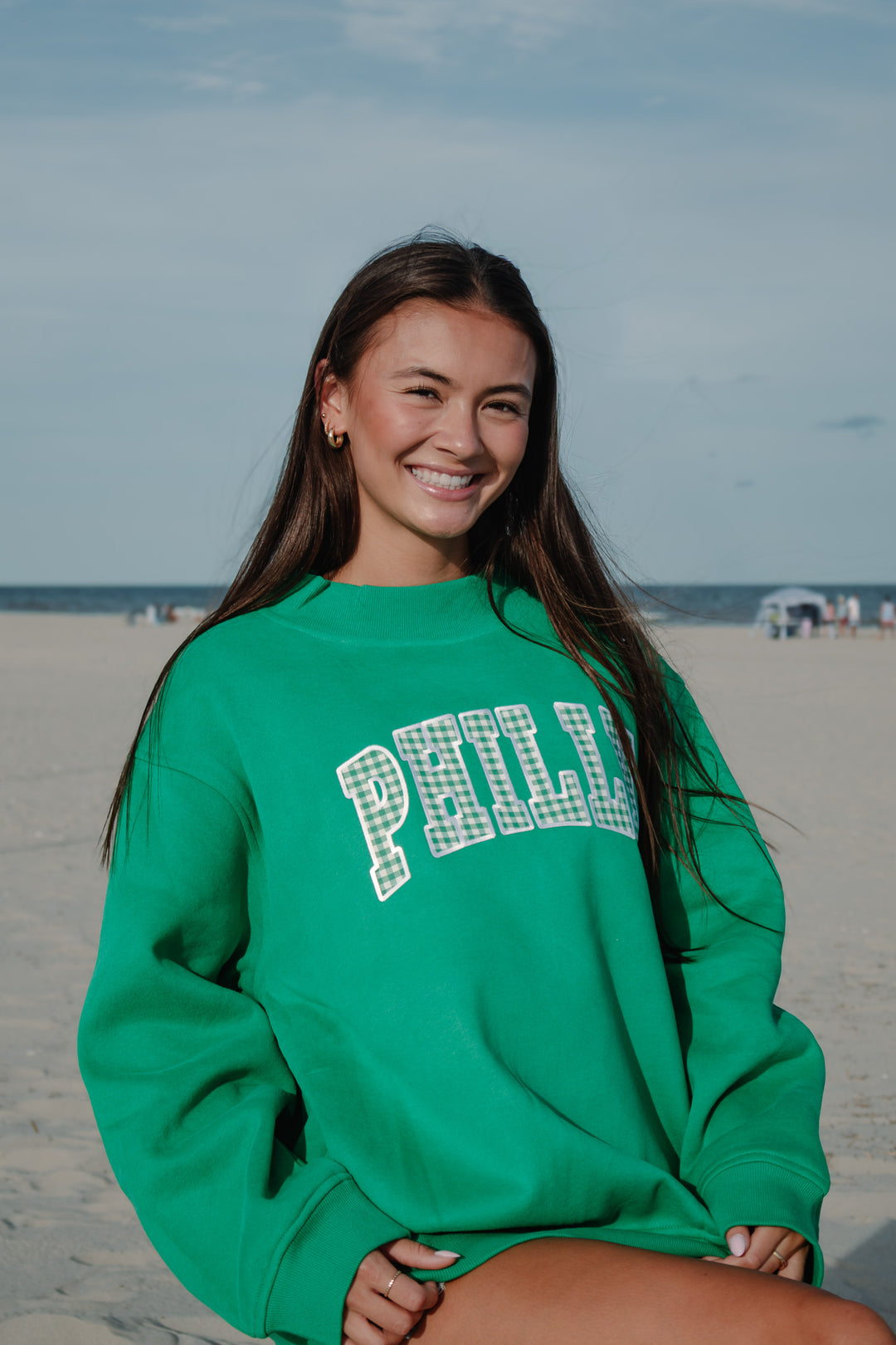 Philly Gingham Kelly Pocket Mock Neck Sweatshirt