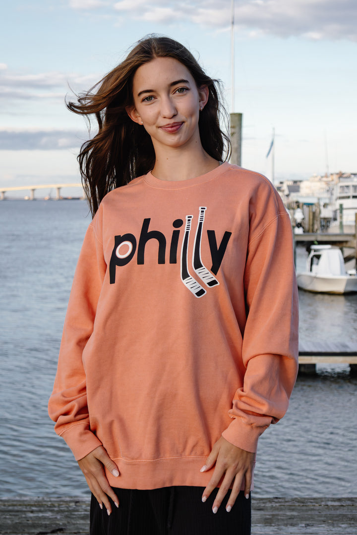 Philly Hockey Sticks Terracotta Crew Sweatshirt