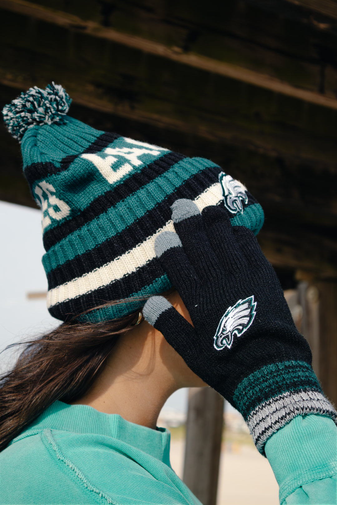 Philadelphia Eagles Pacific Green Bering Cuff Knit w/Pom