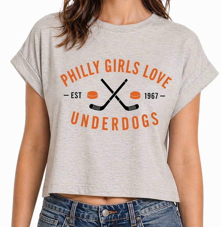 Philly Girls Love Underdogs Boxy Cropped Tee Heather Grey