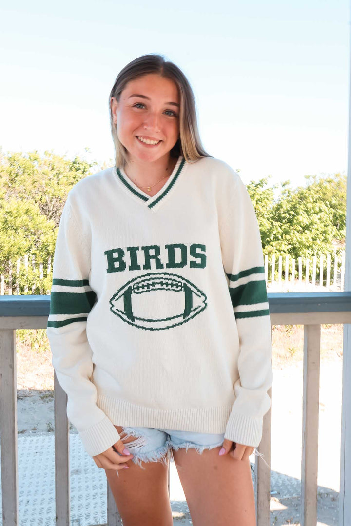 Philly Football White V Neck Sweater