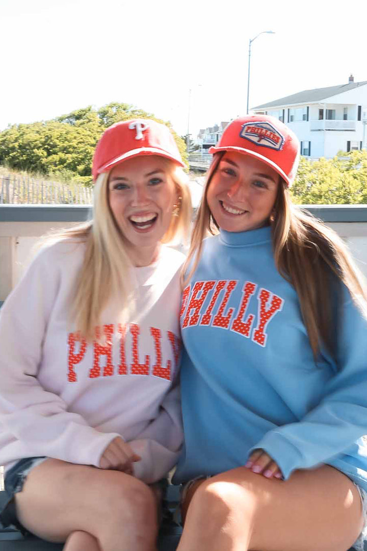 Philly Baseball Polkadot Patch Washed Blue Mock Neck Sweatshirt