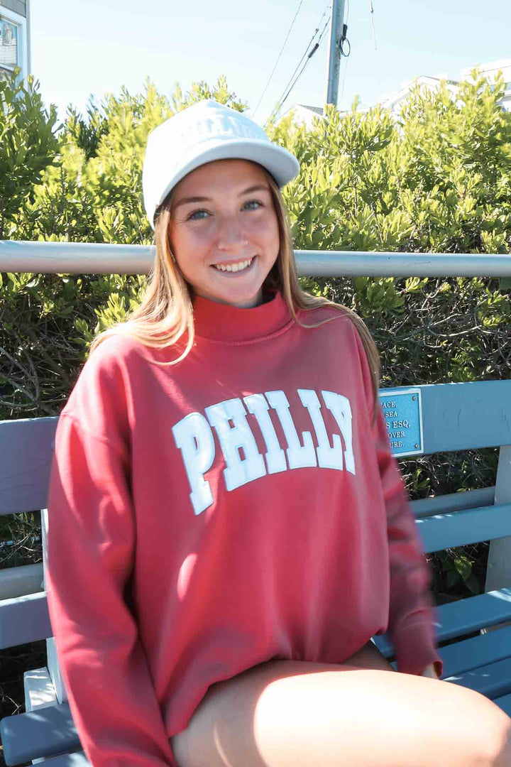 Philly Baseball Patch Washed Red Mock Neck Sweatshirt