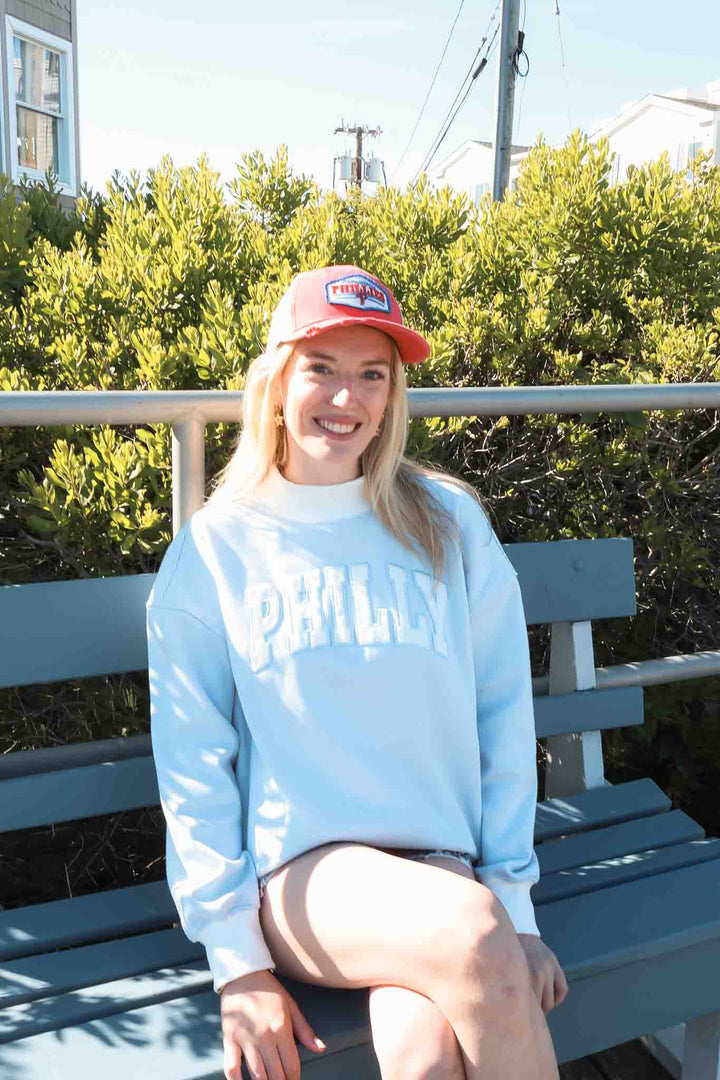 Philly Baseball Patch Striped Blue Mock Neck Sweatshirt