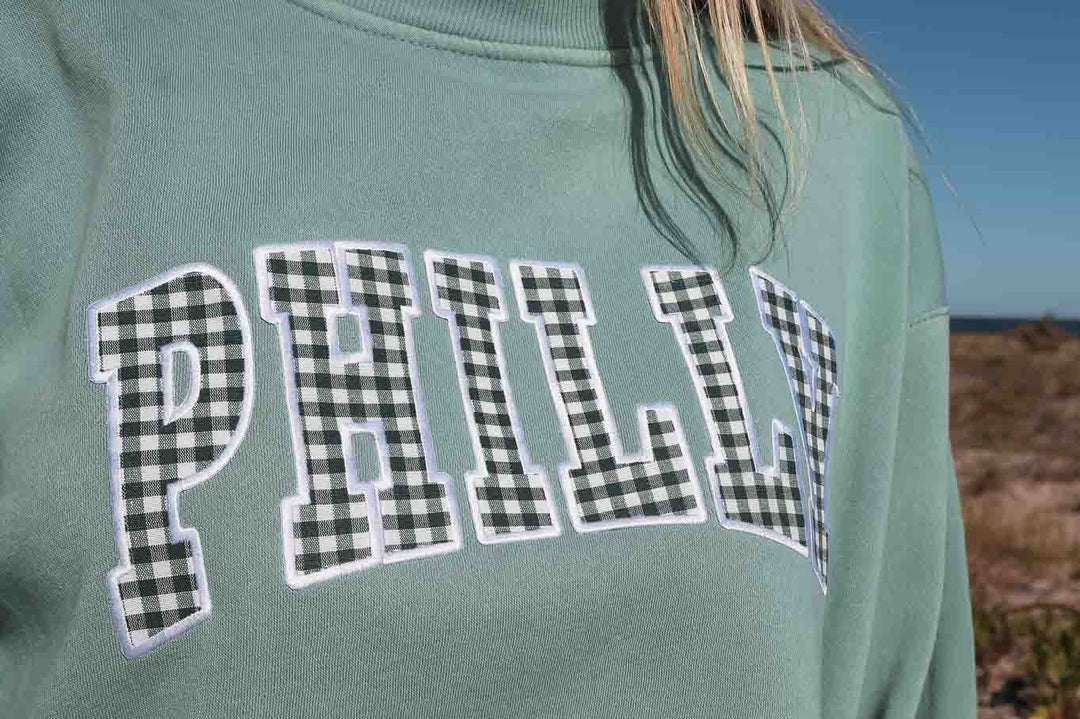 Philly Football Gingham Patch Washed Mock Neck Sweatshirt