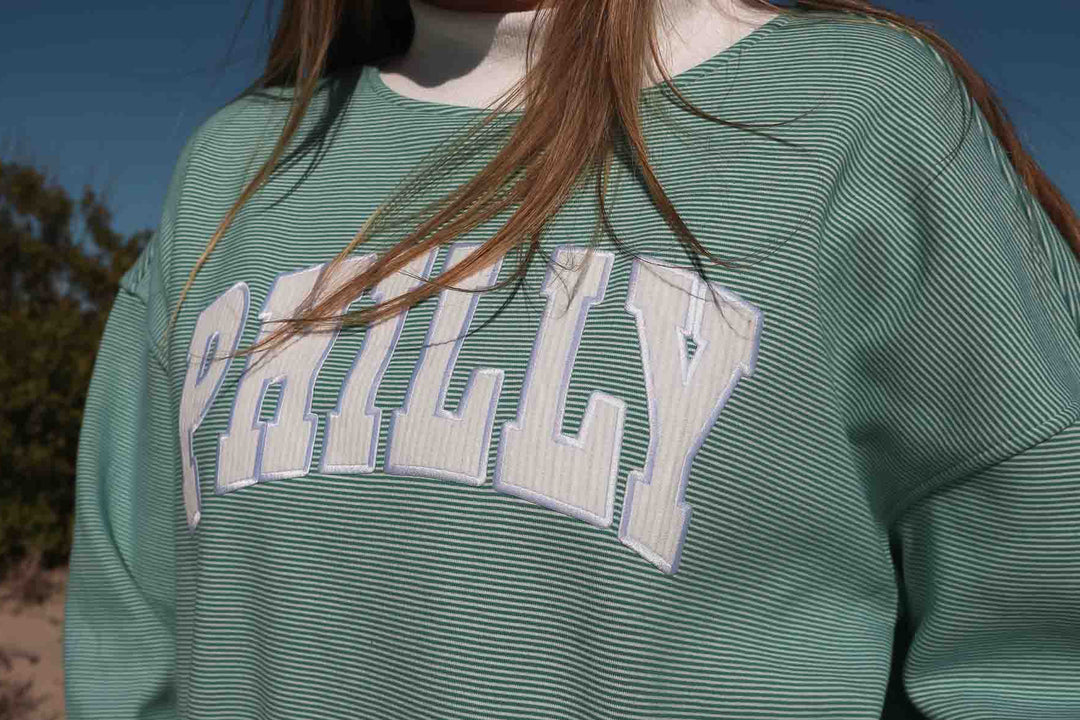 Philly Football Corduroy Patch Striped Mock Neck Sweatshirt