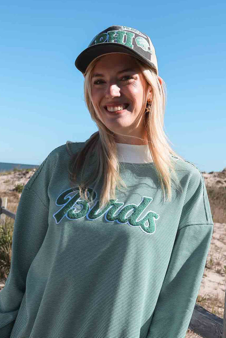 Philly Birds Chenille Patch Striped Mock Neck Sweatshirt