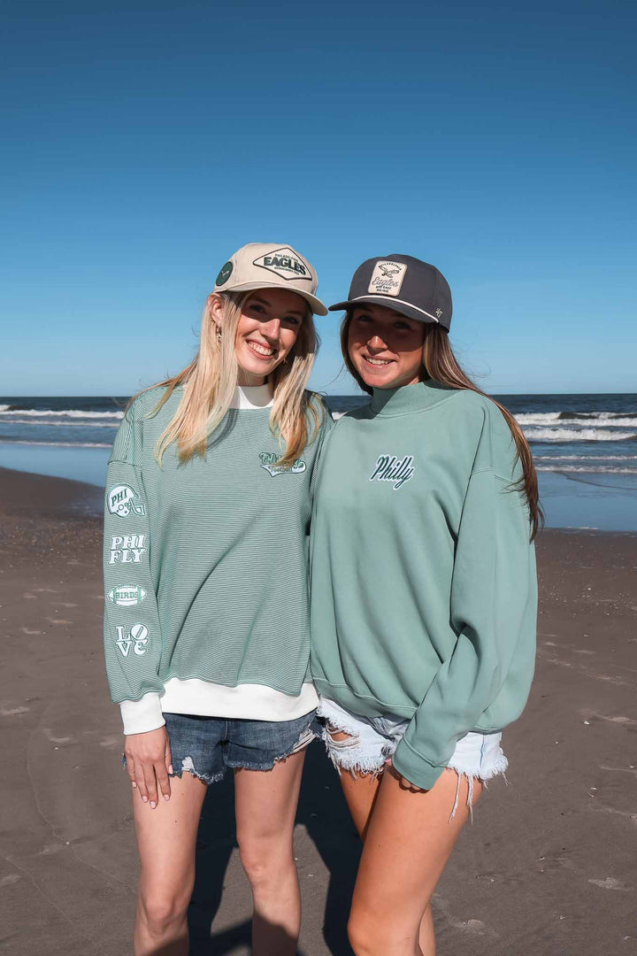 Philly Football Multi Patch Striped Mock Neck Sweatshirt