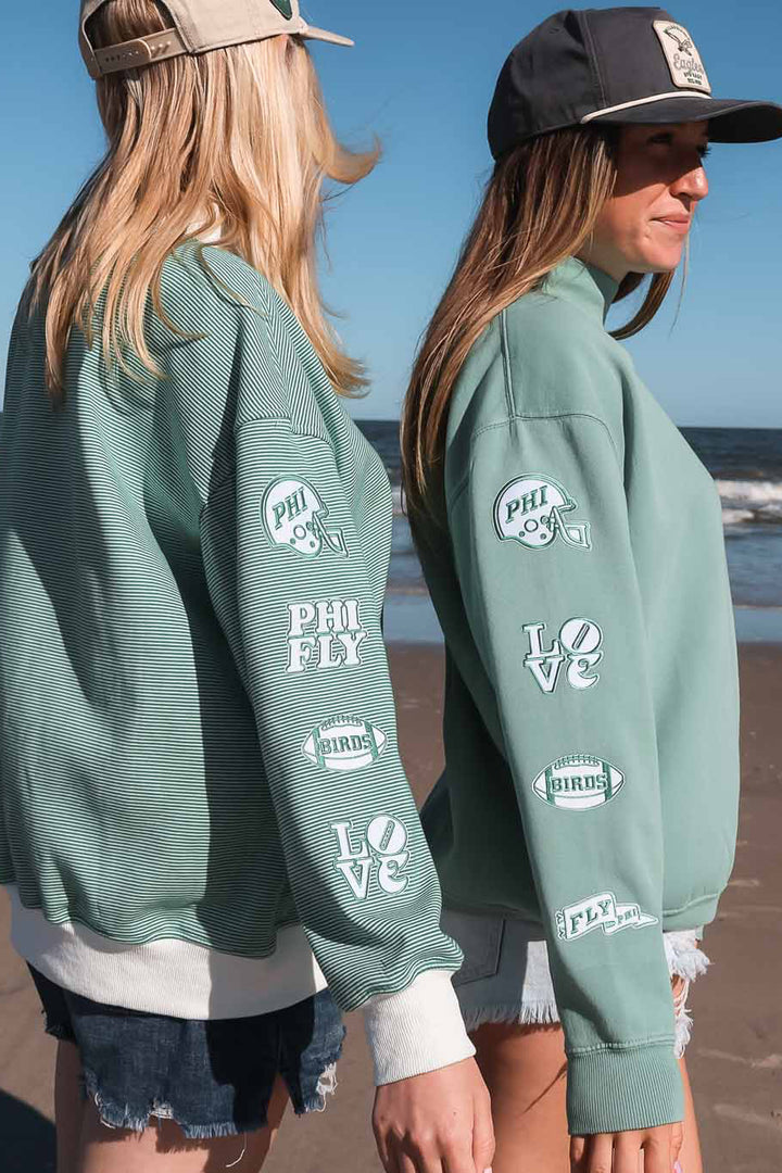 Philly Football Multi Patch Washed Mock Neck Sweatshirt