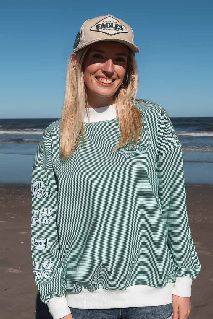 Philly Football Multi Patch Striped Mock Neck Sweatshirt