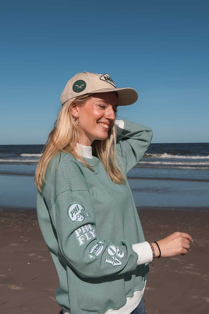 Philly Football Multi Patch Striped Mock Neck Sweatshirt