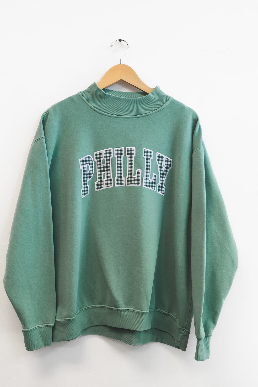 Philly Football Gingham Patch Washed Mock Neck Sweatshirt