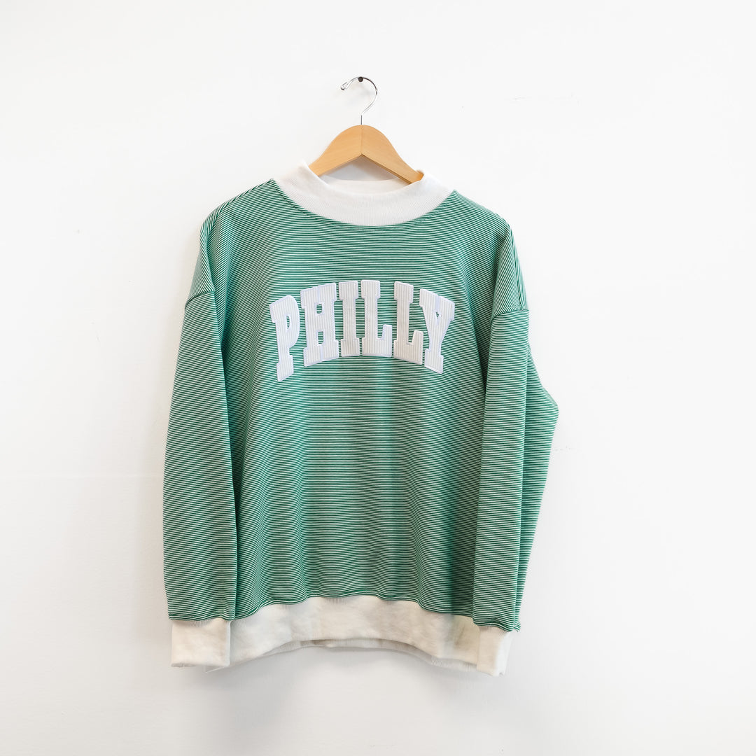 Philly Football Corduroy Patch Striped Mock Neck Sweatshirt