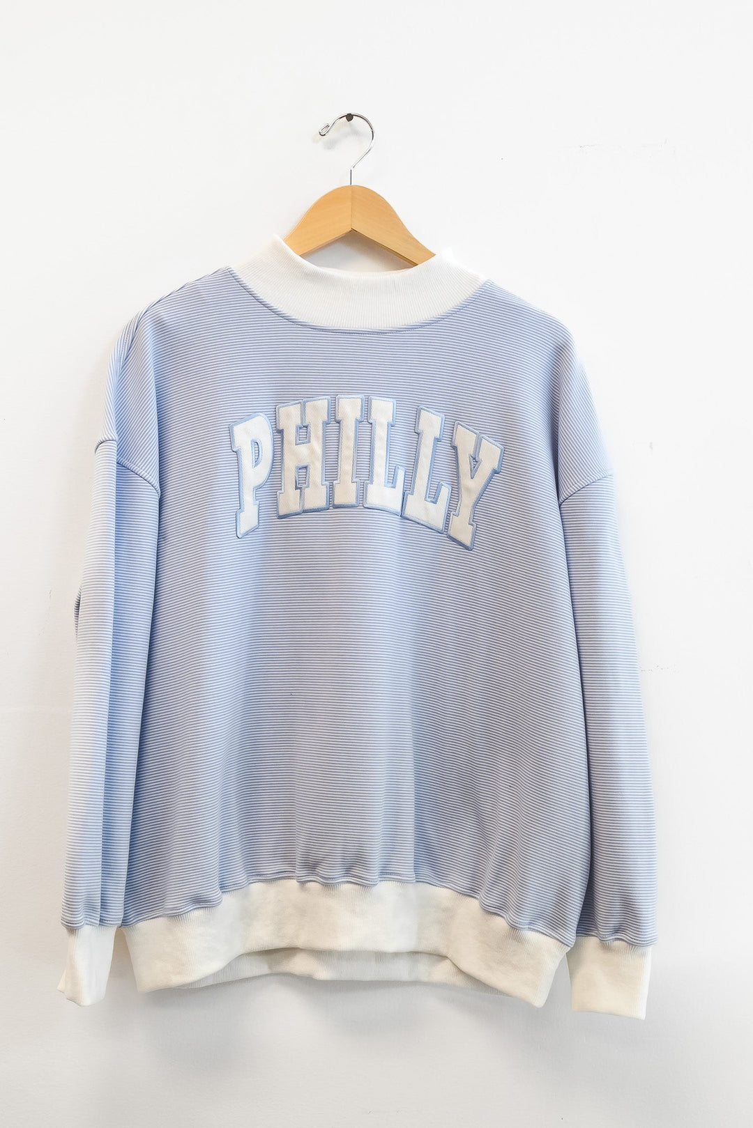 Philly Baseball Patch Striped Blue Mock Neck Sweatshirt