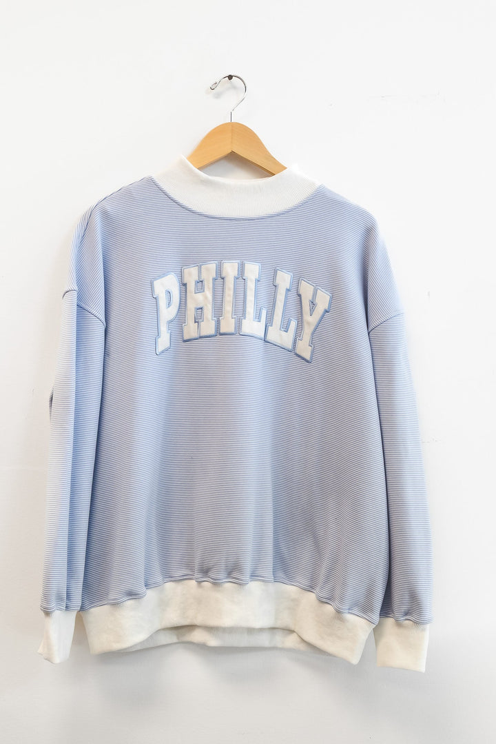 Philly Baseball Patch Striped Blue Mock Neck Sweatshirt