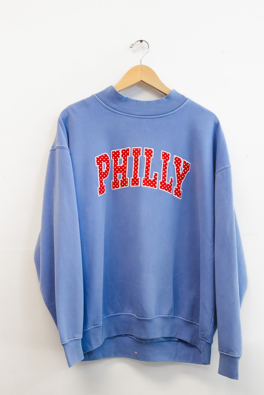 Philly Baseball Polkadot Patch Washed Blue Mock Neck Sweatshirt