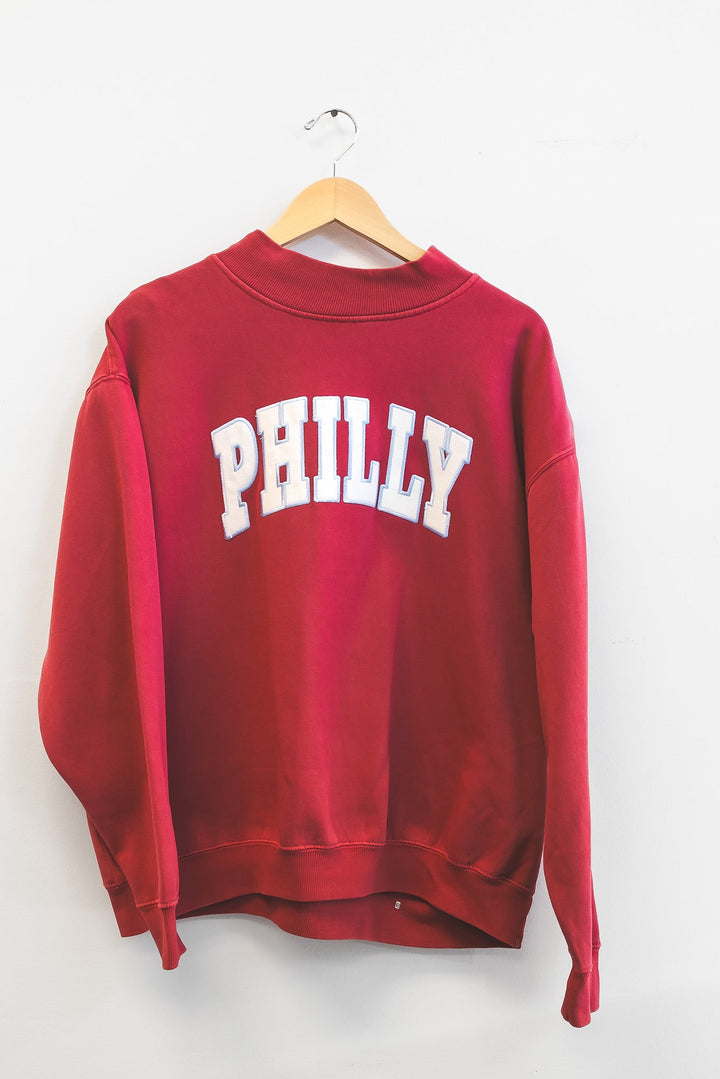 Philly Baseball Patch Washed Red Mock Neck Sweatshirt
