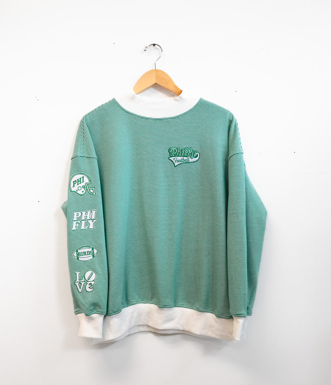 Philly Football Multi Patch Striped Mock Neck Sweatshirt