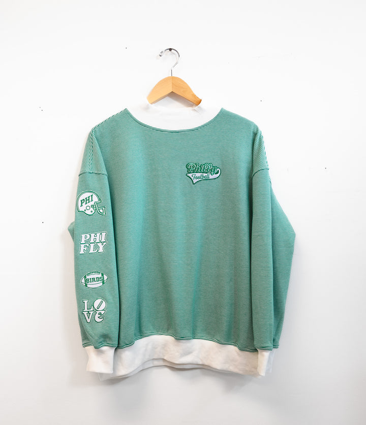 Philly Football Multi Patch Striped Mock Neck Sweatshirt