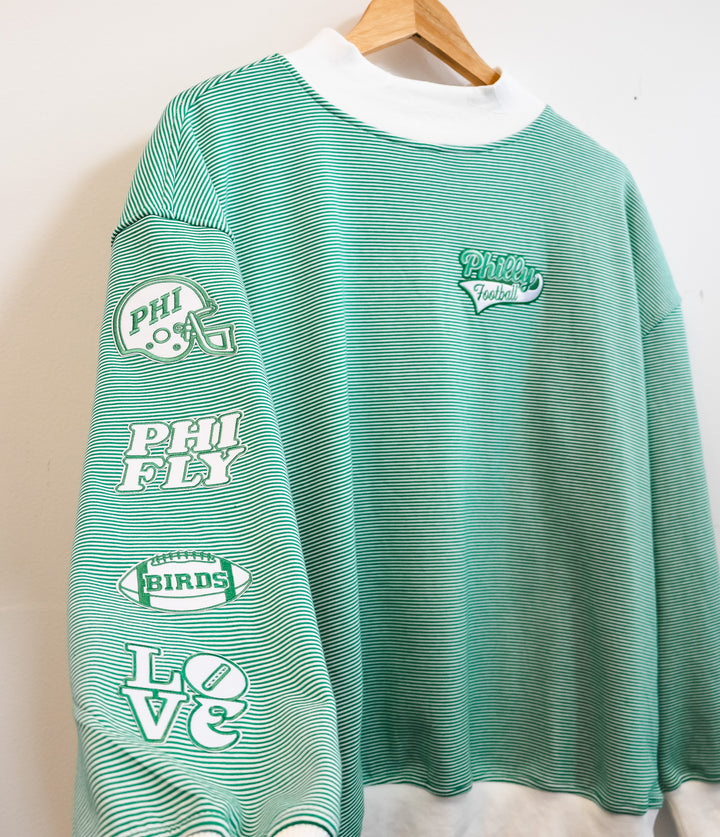 Philly Football Multi Patch Striped Mock Neck Sweatshirt