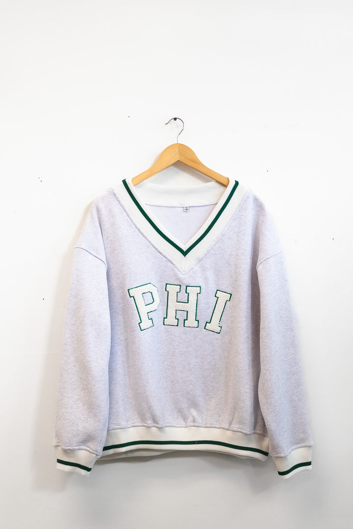 Philly Football PHI Chenille Patch V Neck Sweatshirt