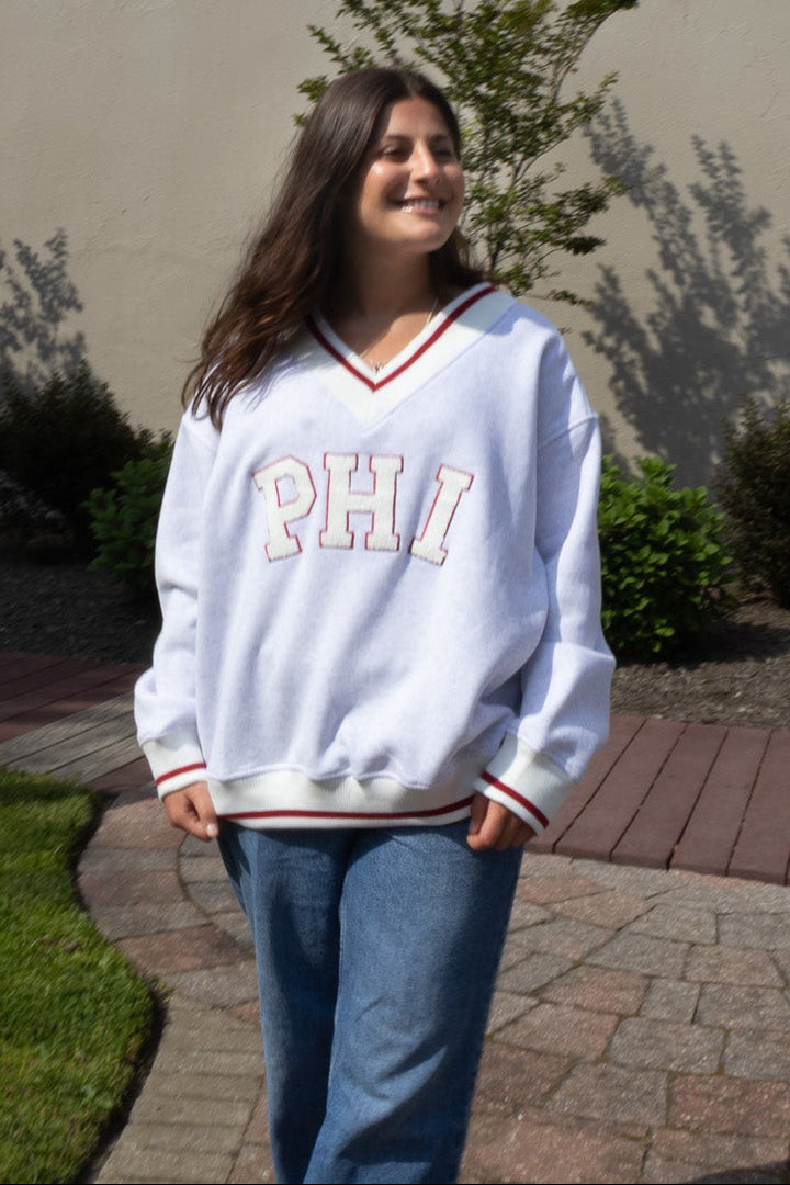 Philly Baseball PHI Chenille Patch V Neck Sweatshirt