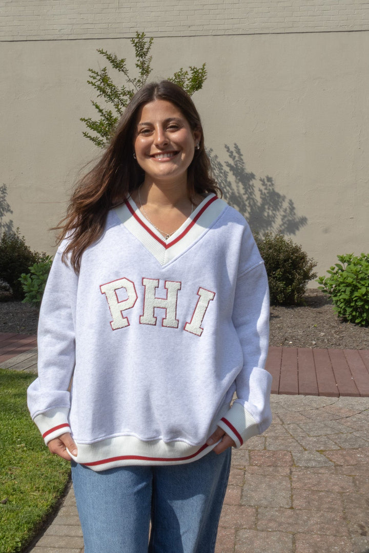 Philly Baseball PHI Chenille Patch V Neck Sweatshirt