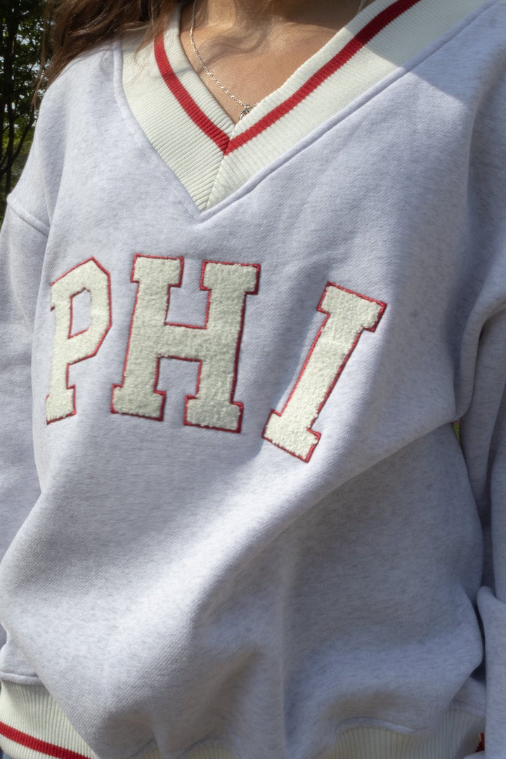 Philly Baseball PHI Chenille Patch V Neck Sweatshirt