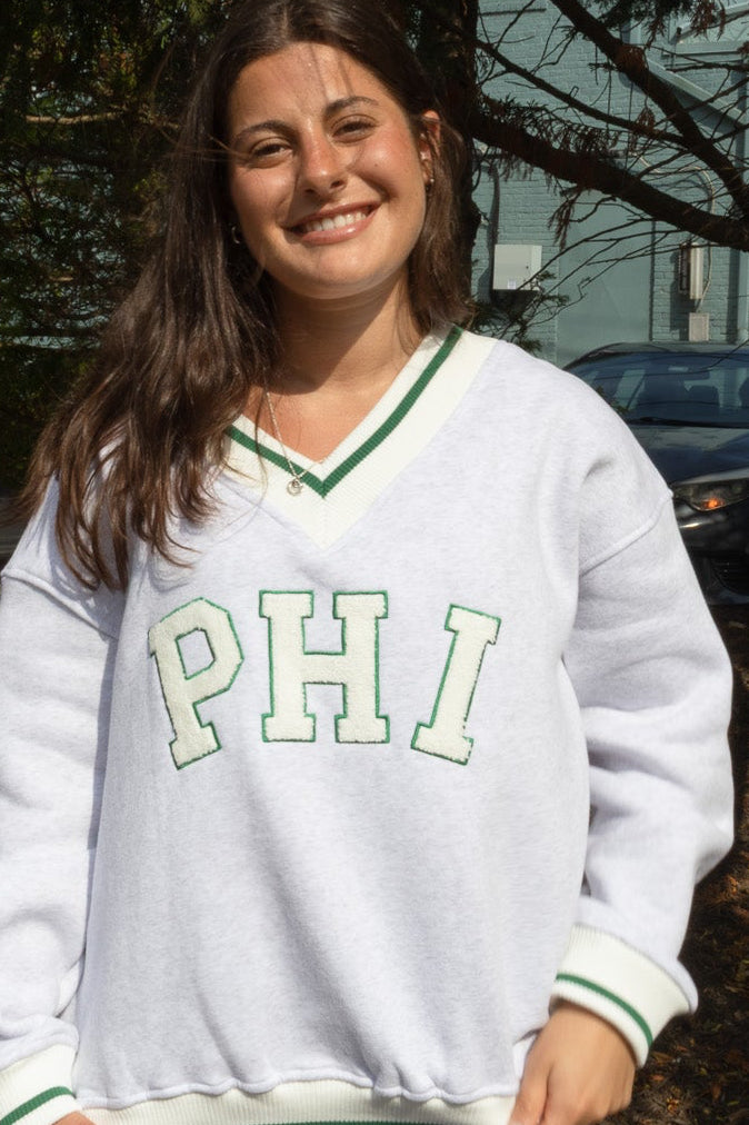 Philly Football PHI Chenille Patch V Neck Sweatshirt